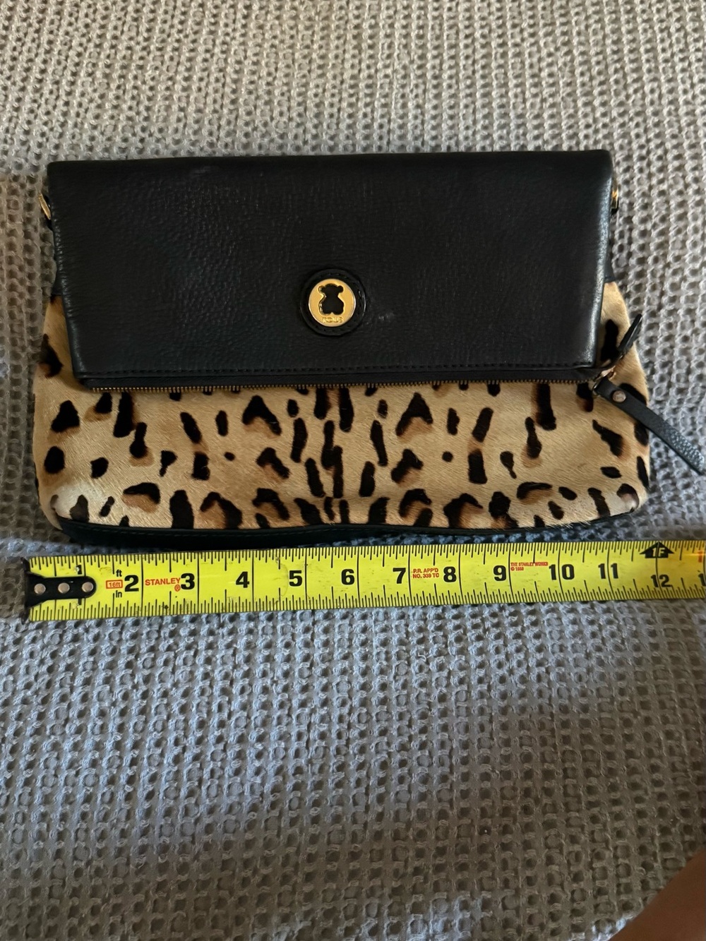 Tous Black Leather and Leopard Print Fold-Over Clutch